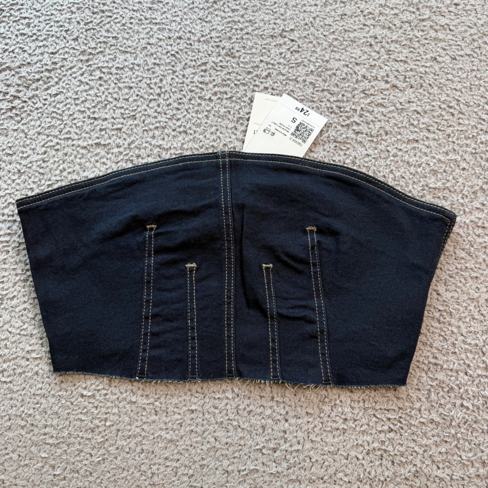 Forever 21 Premium Dark Wash Denim Tube Top Cropped Side Zip Small NWT